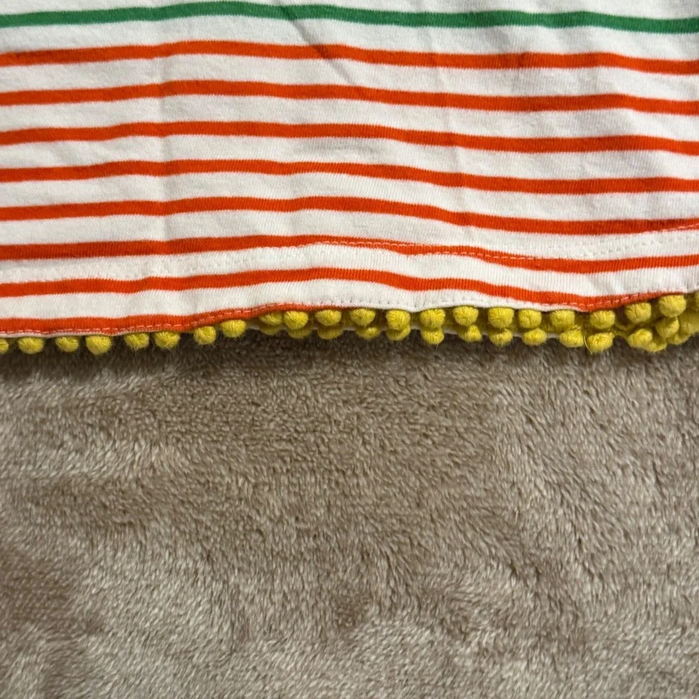 Mini Boden Girls Rainbow Striped Pom Pom Dress Size 5-6Y Multi Cotton